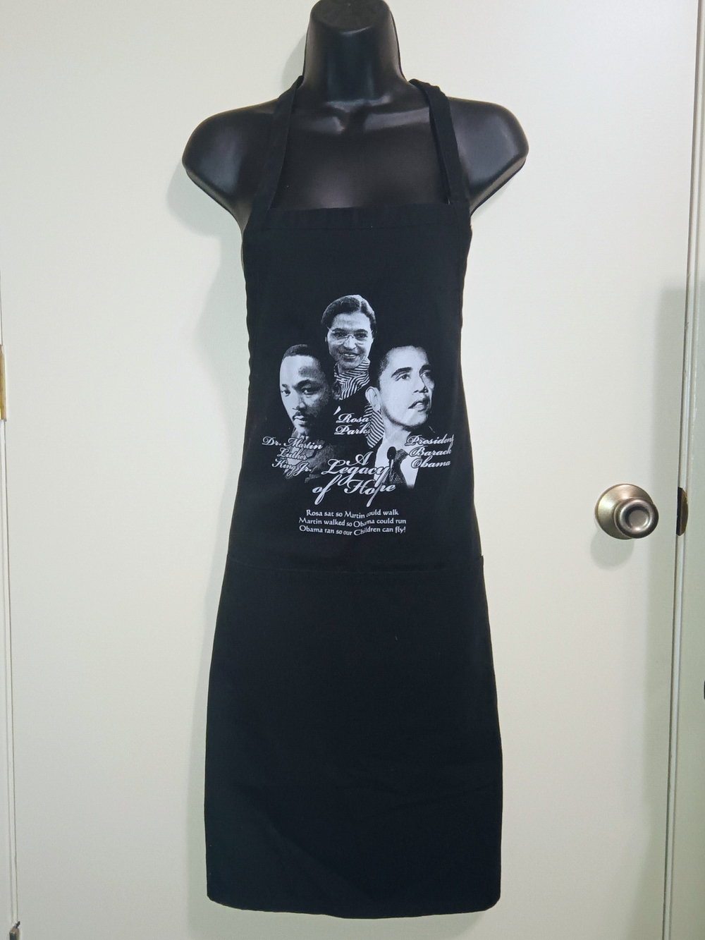 Black Graphic Cotton Apron with Historical Leaders Print